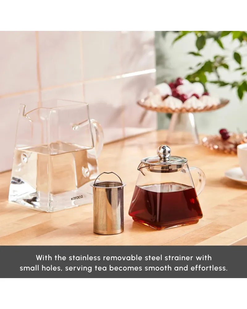 Karaca Giza Borosilicate Glass Teapot Set, Clear