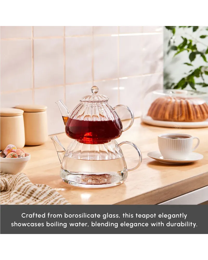 Karaca Lori Borosilicate Glass Teapot Set, Clear