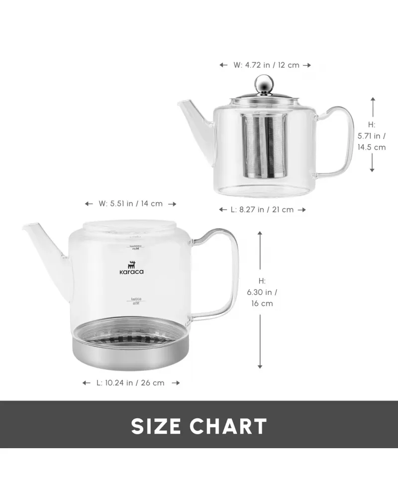 Karaca Dora Borosilicate Glass Induction Teapot Set, Xlarge, Clear