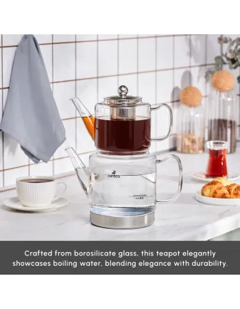 Karaca Dora Borosilicate Glass Induction Teapot Set, Xlarge, Clear