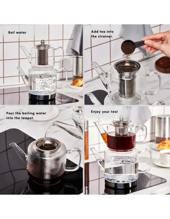 Karaca Dora Borosilicate Glass Induction Teapot Set, Xlarge, Clear