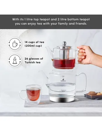 Karaca Dora Borosilicate Glass Induction Teapot Set, Xlarge, Clear
