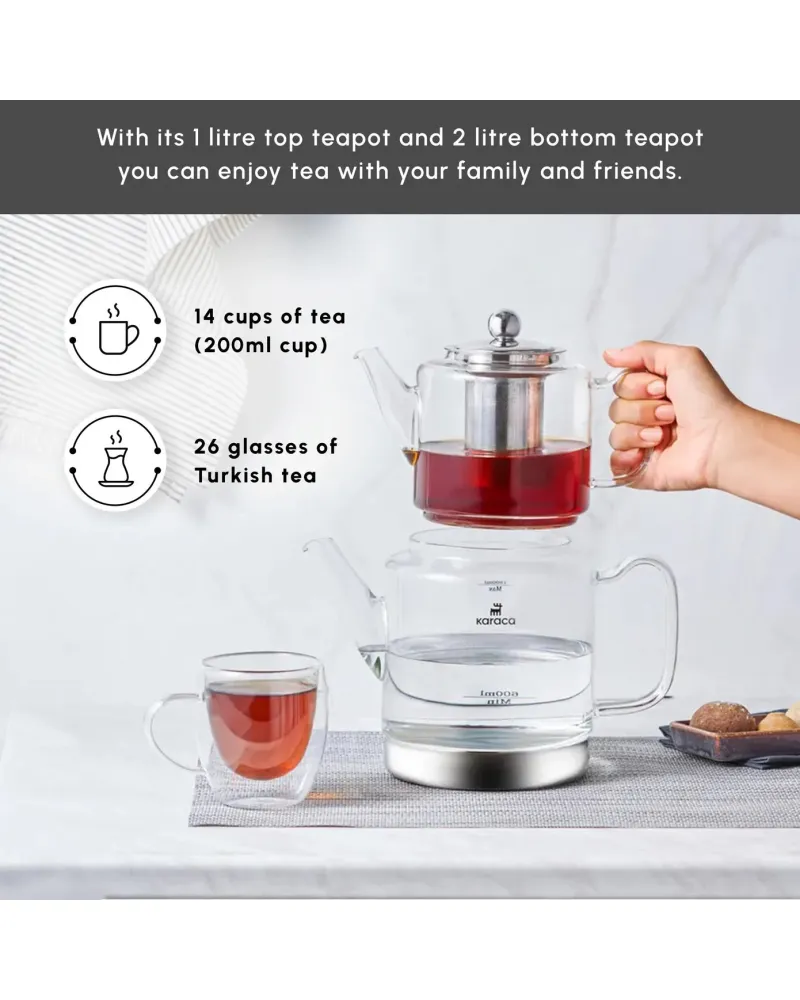Karaca Dora Borosilicate Glass Induction Teapot Set, Xlarge, Clear