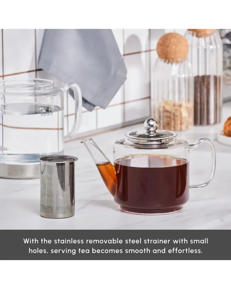 Karaca Dora Borosilicate Glass Induction Teapot Set, Xlarge, Clear