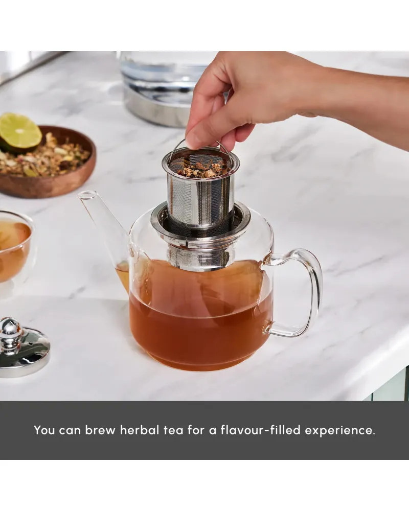 Karaca Dora Borosilicate Glass Induction Teapot Set, Xlarge, Clear