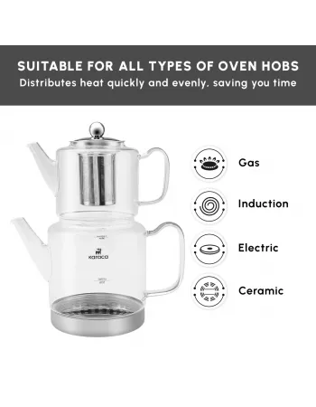 Karaca Dora Borosilicate Glass Induction Teapot Set, Xlarge, Clear