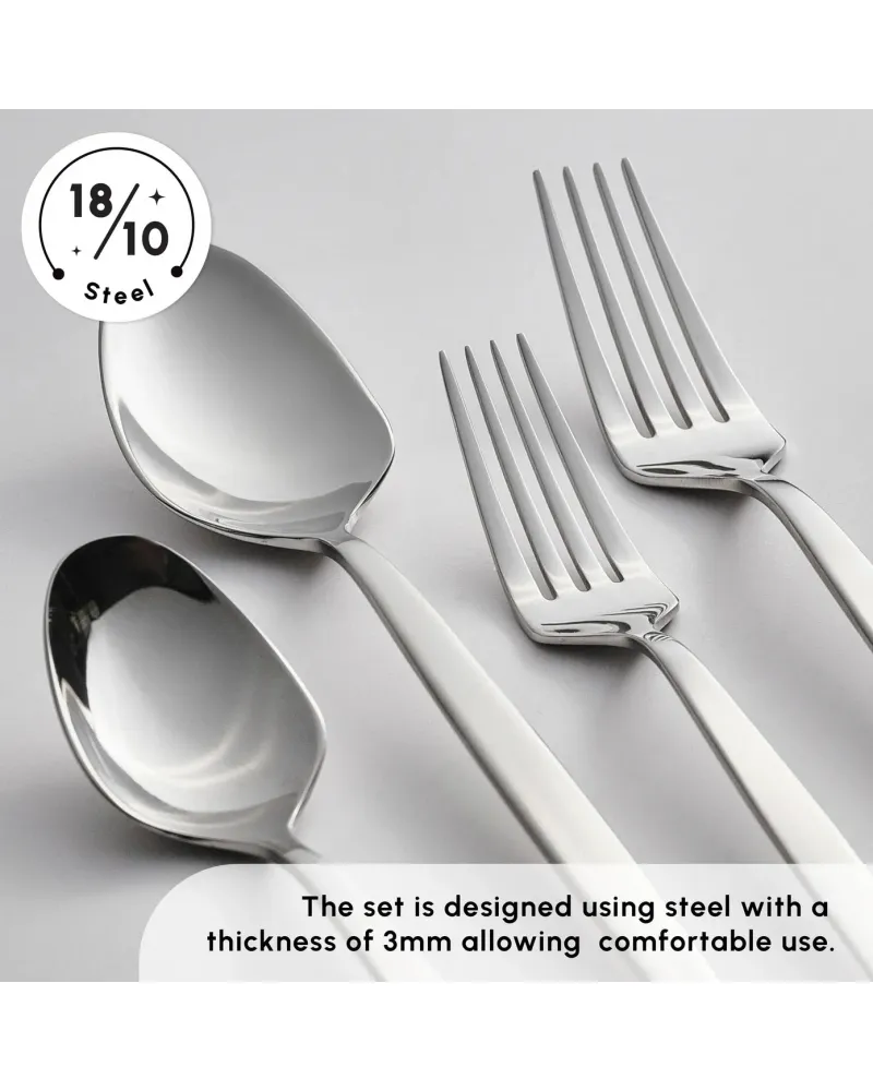 Karaca New Thor 84-Piece Stainless Steel Cutlery Set for 12 People, Silver