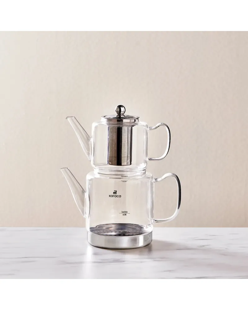 Karaca Dora Borosilicate Glass Induction Teapot Set, Xlarge, Clear