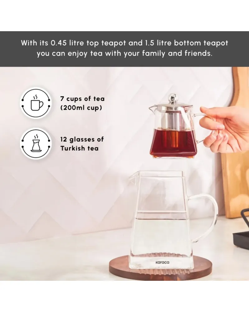 Karaca Giza Borosilicate Glass Teapot Set, Clear
