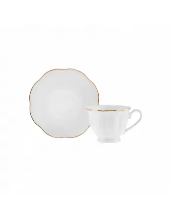 Karaca Çan 12-Piece Porcelain Espresso Turkish Coffee Cup Set for 6 People, 90ml, White Gold