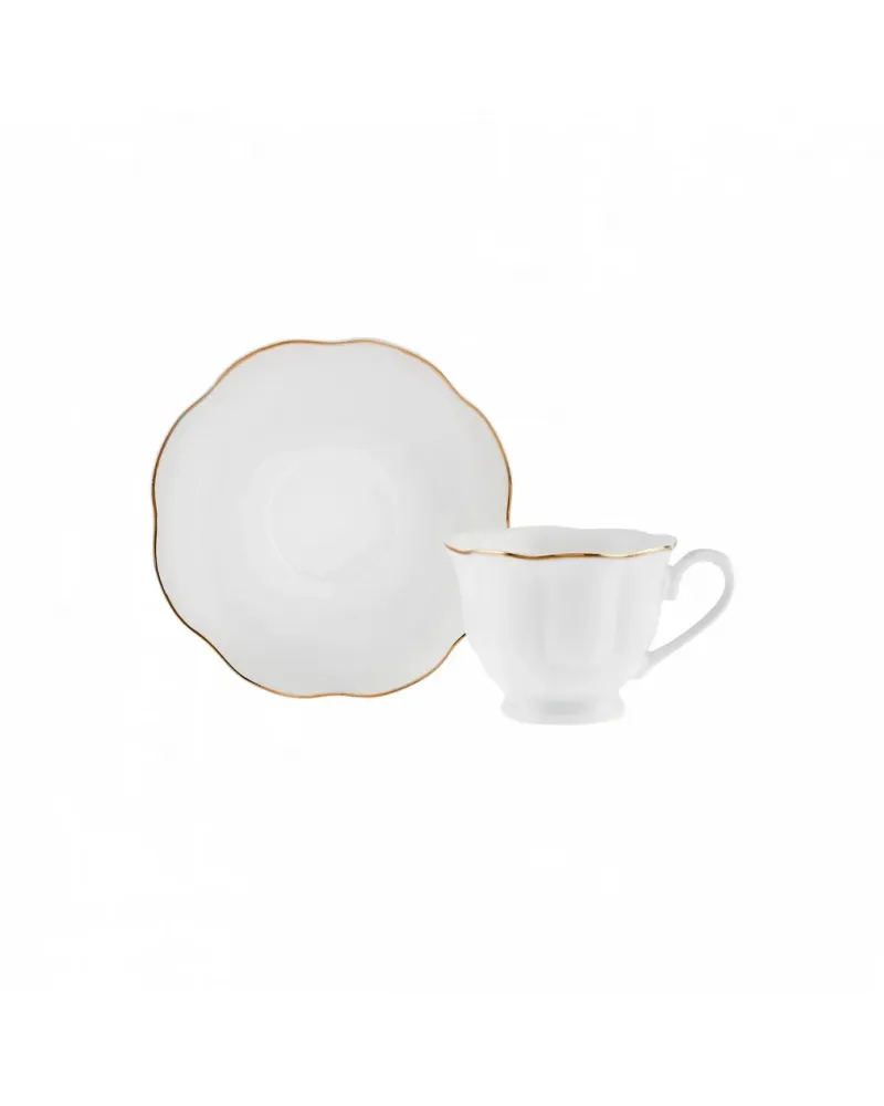 Karaca Çan 12-Piece Porcelain Espresso Turkish Coffee Cup Set for 6 People, 90ml, White Gold