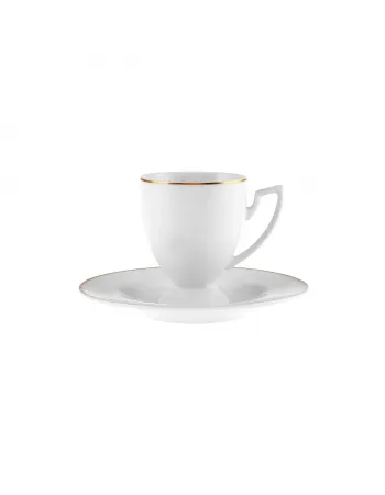 Karaca Boyoz 12-Piece Porcelain Espresso Turkish Coffee Cup Set for 6 People, 85ml, White Gold