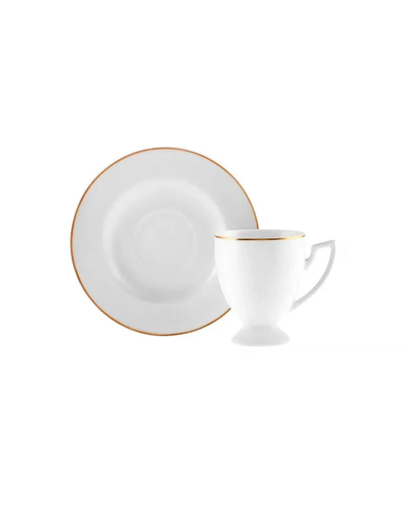 Karaca Boyoz 12-Piece Porcelain Espresso Turkish Coffee Cup Set for 6 People, 85ml, White Gold