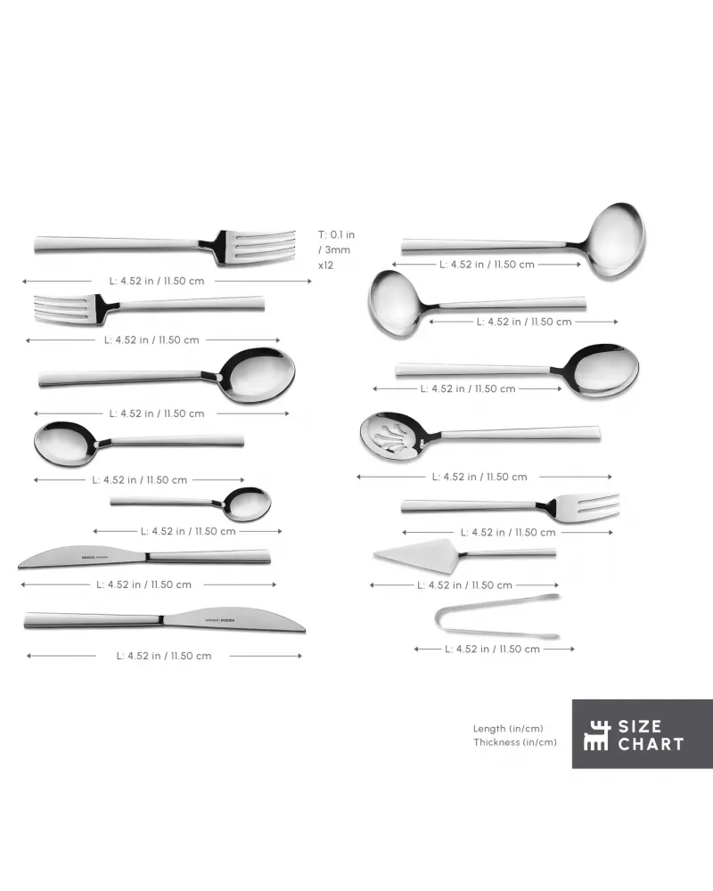 Karaca Carmelo 91-Piece Stainless Steel Cutlery Set with Utensil Set for 12 People, Platinum