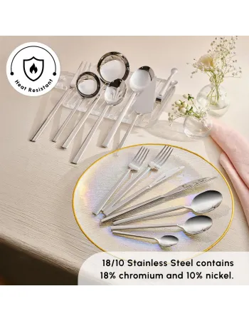 Karaca Carmelo 91-Piece Stainless Steel Cutlery Set with Utensil Set for 12 People, Platinum