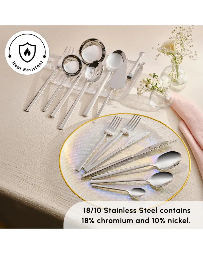 Karaca Carmelo 91-Piece Stainless Steel Cutlery Set with Utensil Set for 12 People, Platinum
