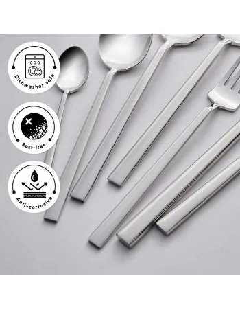 Karaca Carmelo 91-Piece Stainless Steel Cutlery Set with Utensil Set for 12 People, Platinum