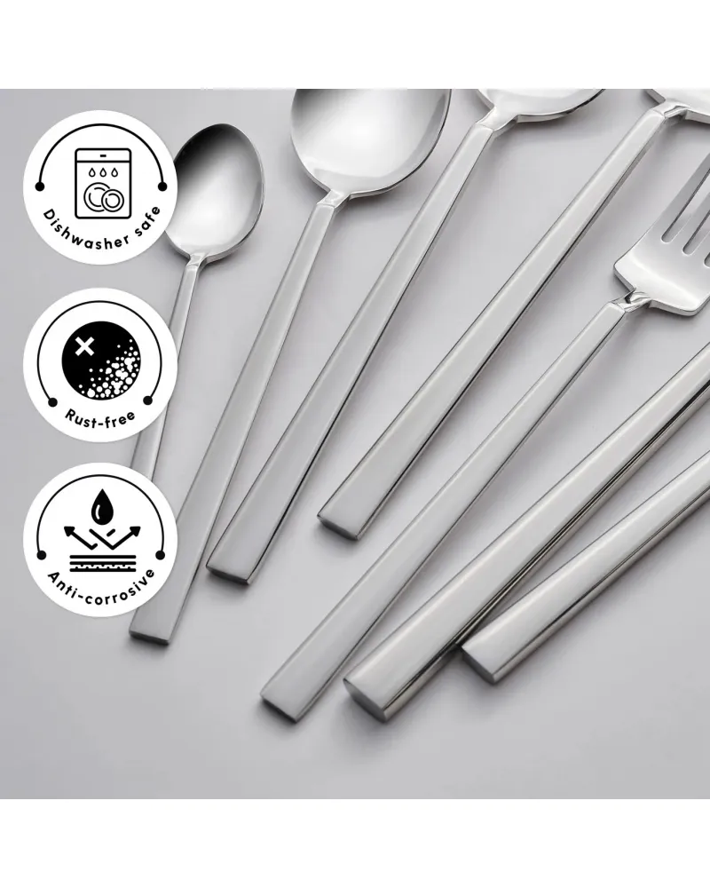 Karaca Carmelo 91-Piece Stainless Steel Cutlery Set with Utensil Set for 12 People, Platinum