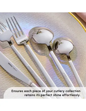 Karaca Carmelo 91-Piece Stainless Steel Cutlery Set with Utensil Set for 12 People, Platinum