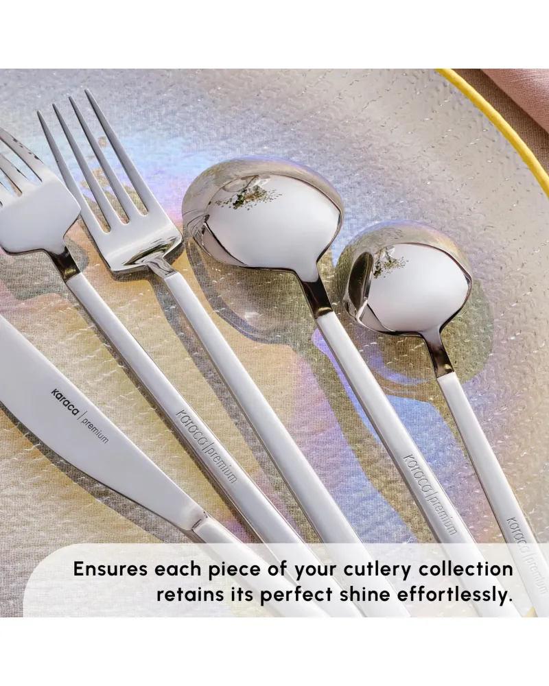 Karaca Carmelo 91-Piece Stainless Steel Cutlery Set with Utensil Set for 12 People, Platinum