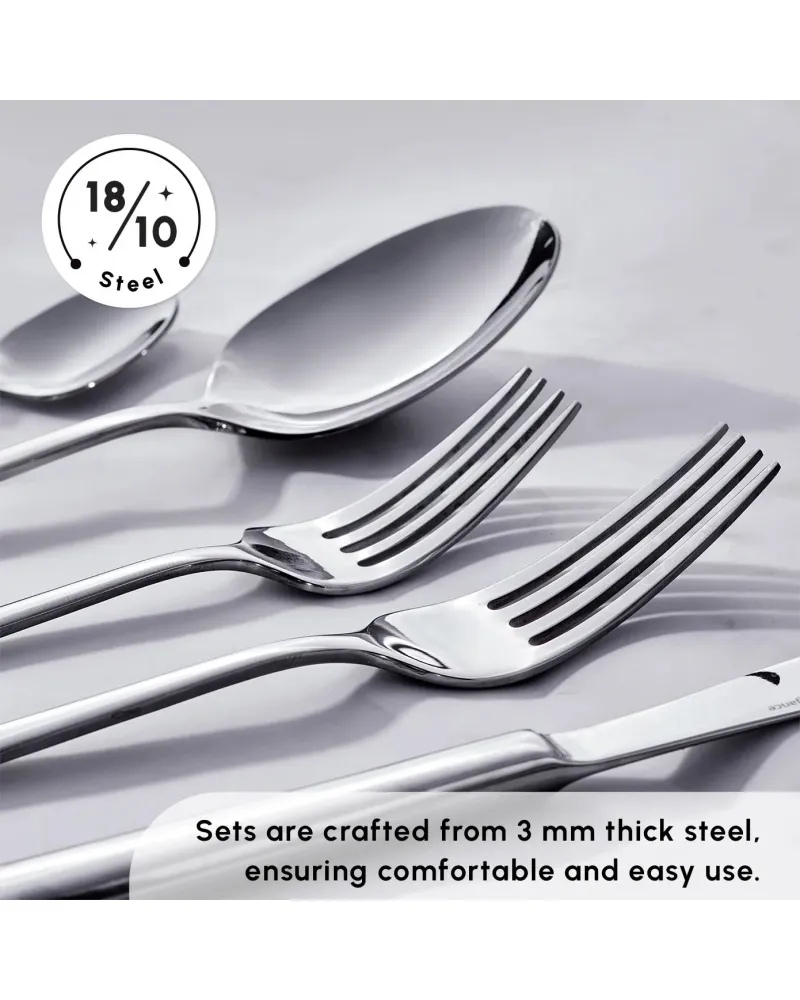 Karaca Carmelo 91-Piece Stainless Steel Cutlery Set with Utensil Set for 12 People, Platinum