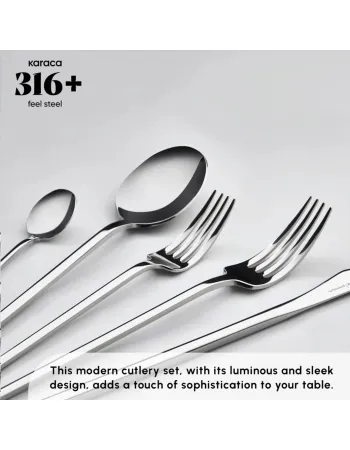 Karaca Look 84-Piece 316+ Stainless Steel Cutlery Set for 12 People, Silver