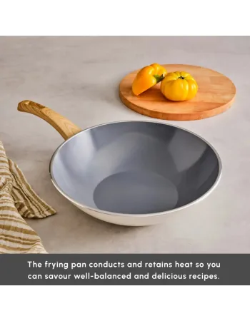 Karaca Swiss Crystal Non-Stick Induction Wok Pan, 28cm, Creamy