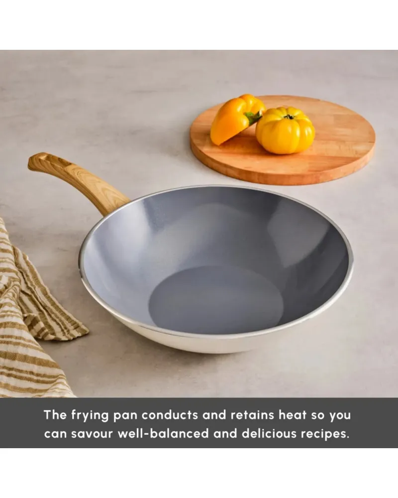 Karaca Swiss Crystal Non-Stick Induction Wok Pan, 28cm, Creamy