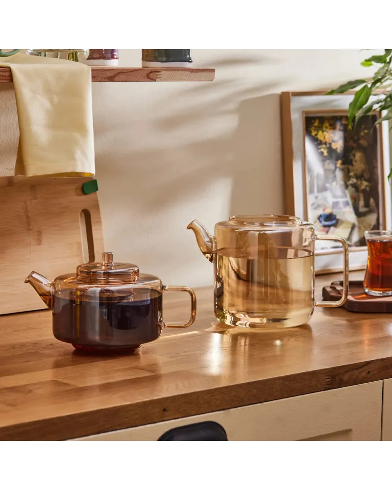 Karaca Flat Borosilicate Glass Teapot, Amber