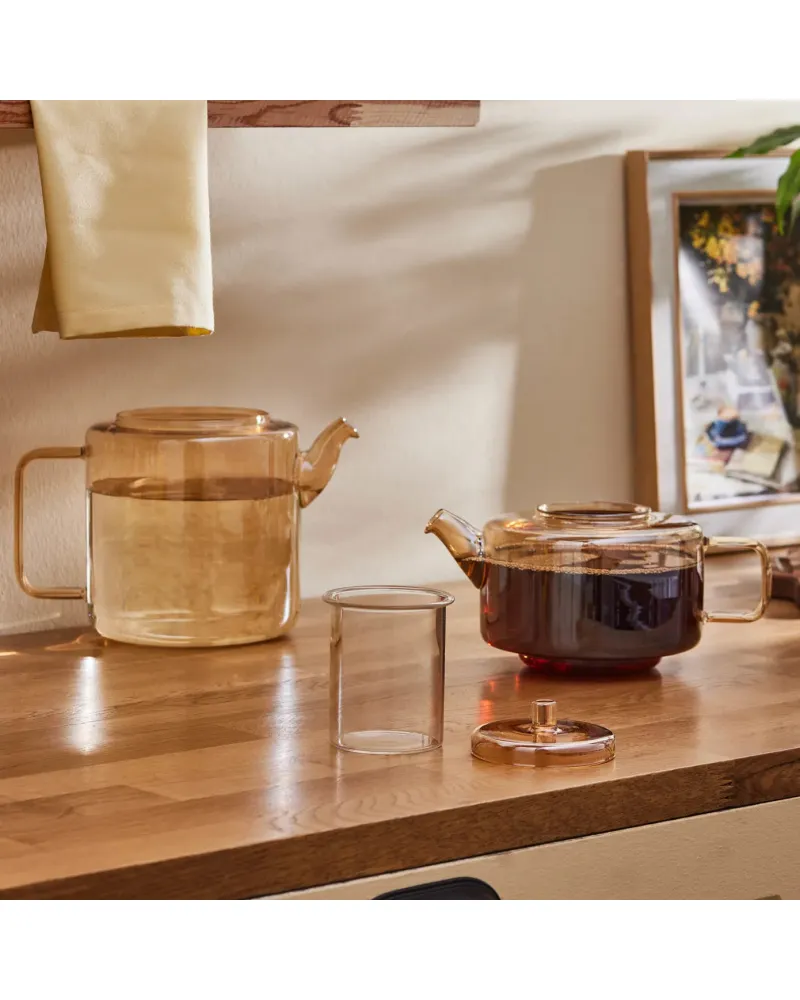 Karaca Flat Borosilicate Glass Teapot, Amber