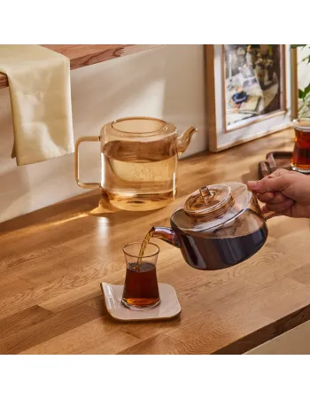 Karaca Flat Borosilicate Glass Teapot, Amber
