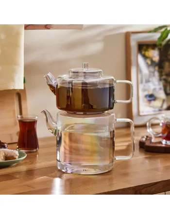 Karaca Flat Borosilicate Glass Luster Teapot, Multi