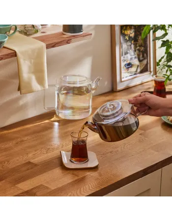 Karaca Flat Borosilicate Glass Luster Teapot, Multi