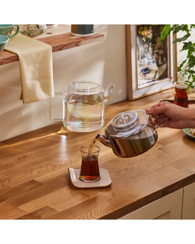 Karaca Flat Borosilicate Glass Luster Teapot, Multi