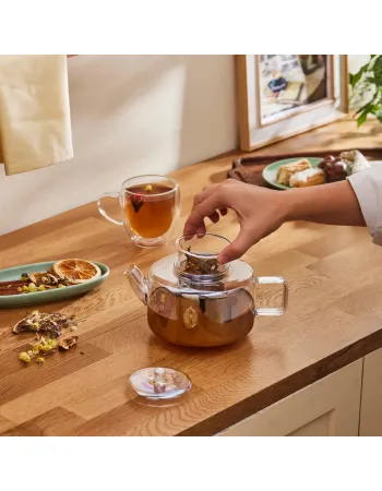 Karaca Flat Borosilicate Glass Luster Teapot, Multi
