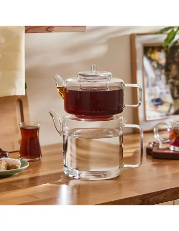 Karaca Flat Borosilicate Glass Teapot, Clear