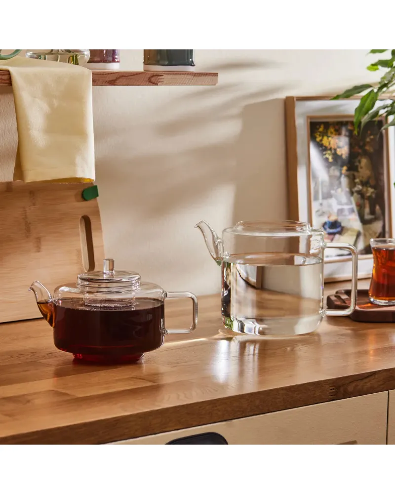 Karaca Flat Borosilicate Glass Teapot, Clear