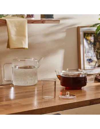 Karaca Flat Borosilicate Glass Teapot, Clear