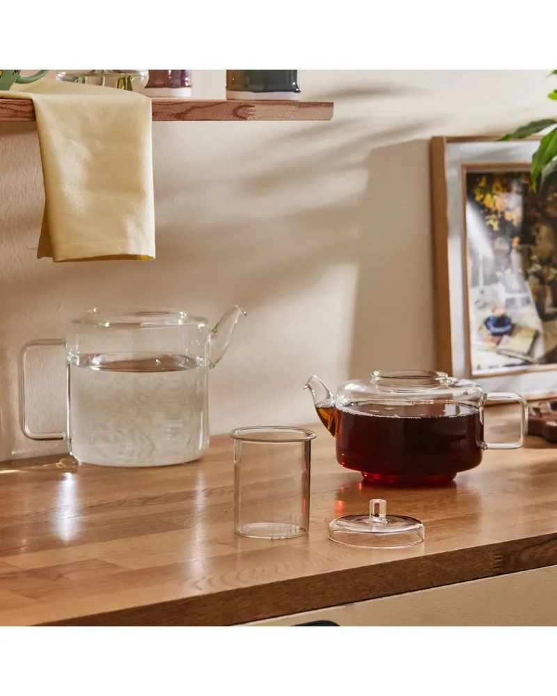 Karaca Flat Borosilicate Glass Teapot, Clear