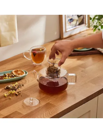 Karaca Flat Borosilicate Glass Teapot, Clear