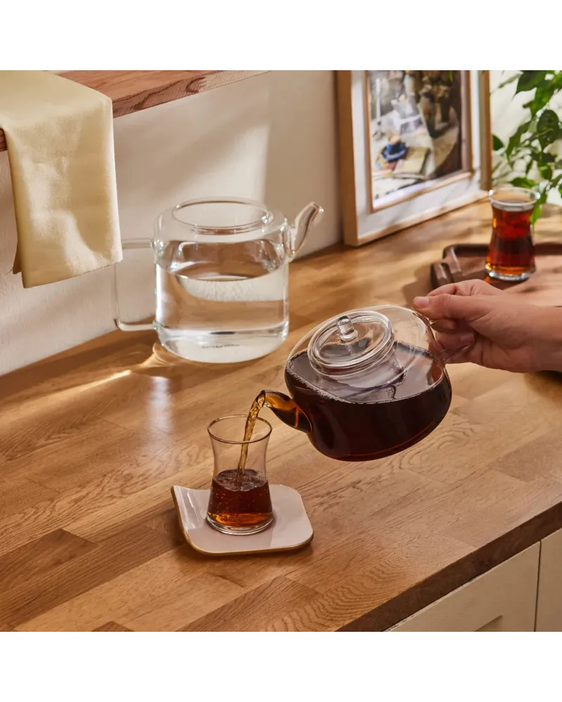 Karaca Flat Borosilicate Glass Teapot, Clear