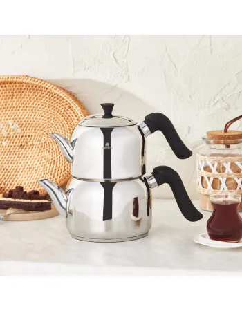 Karaca Edana Stainless Steel Induction Teapot Set, Midi, Black