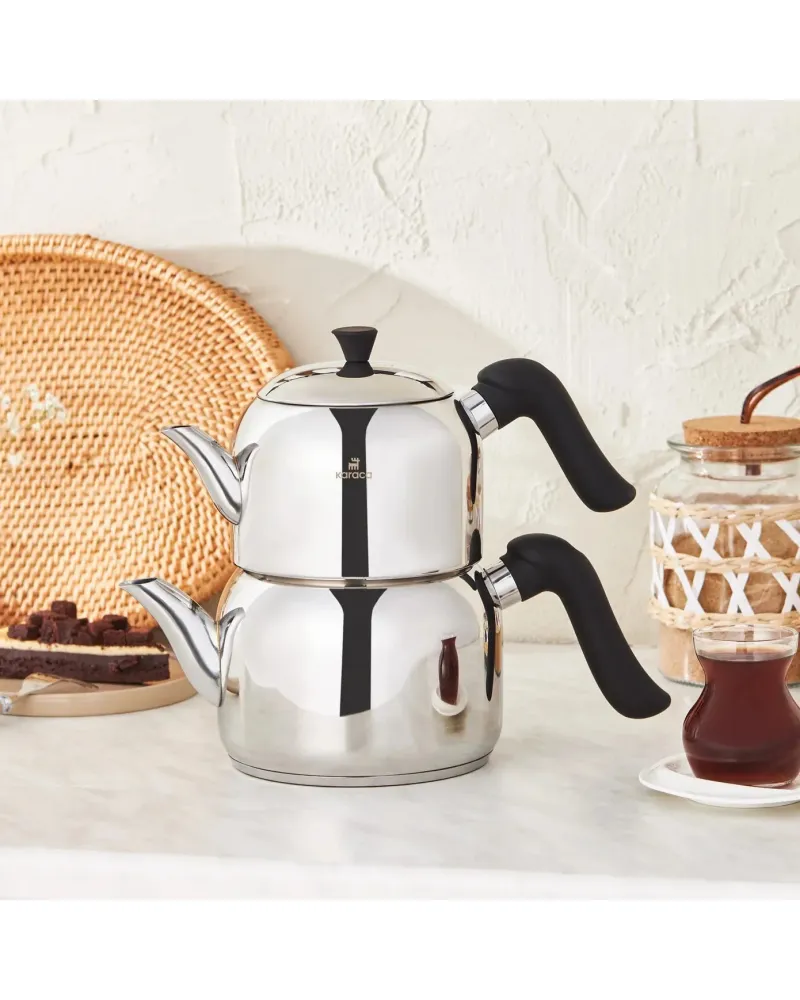 Karaca Edana Stainless Steel Induction Teapot Set, Midi, Black
