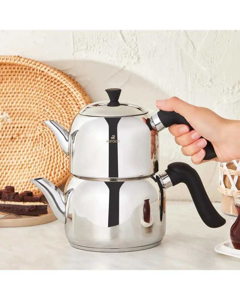 Karaca Edana Stainless Steel Induction Teapot Set, Midi, Black