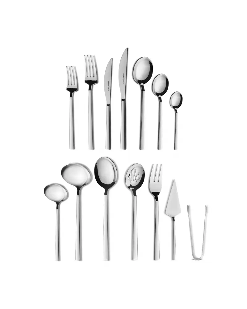 Karaca Carmelo 91-Piece Stainless Steel Cutlery Set with Utensil Set for 12 People, Platinum