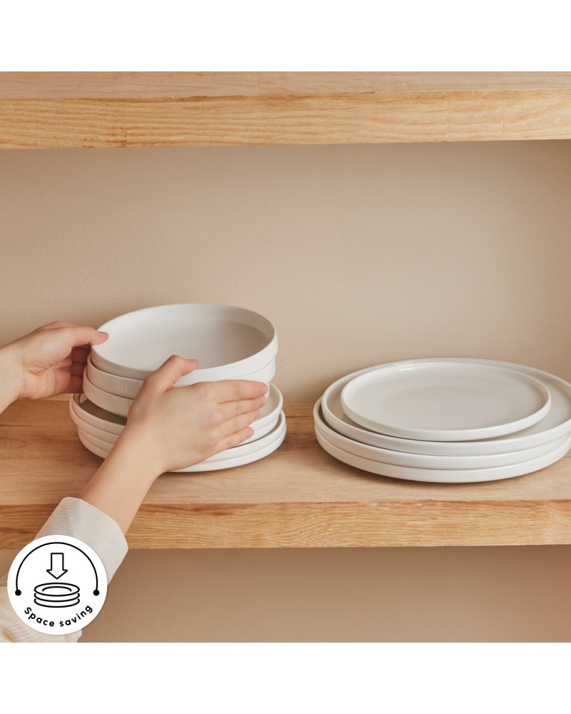 Karaca Stream Bone China Felix XL 18-Piece China Dinner Set for 6 People, White