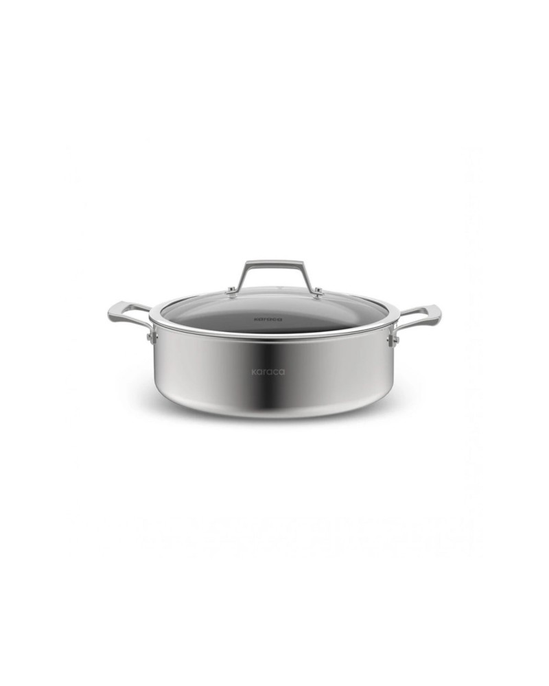 Karaca Plasma Steel 3Ply Non-Stick Induction Shallow Casserole, 30cm, Silver