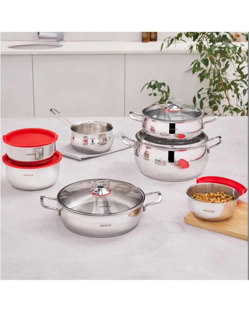 Karaca Cook & Store 13-Piece Stainless Steel Induction Cookware Set, Silver