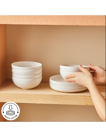 Karaca Streamline Remi Bone China 24-Piece Dinner Set for 6 People, White