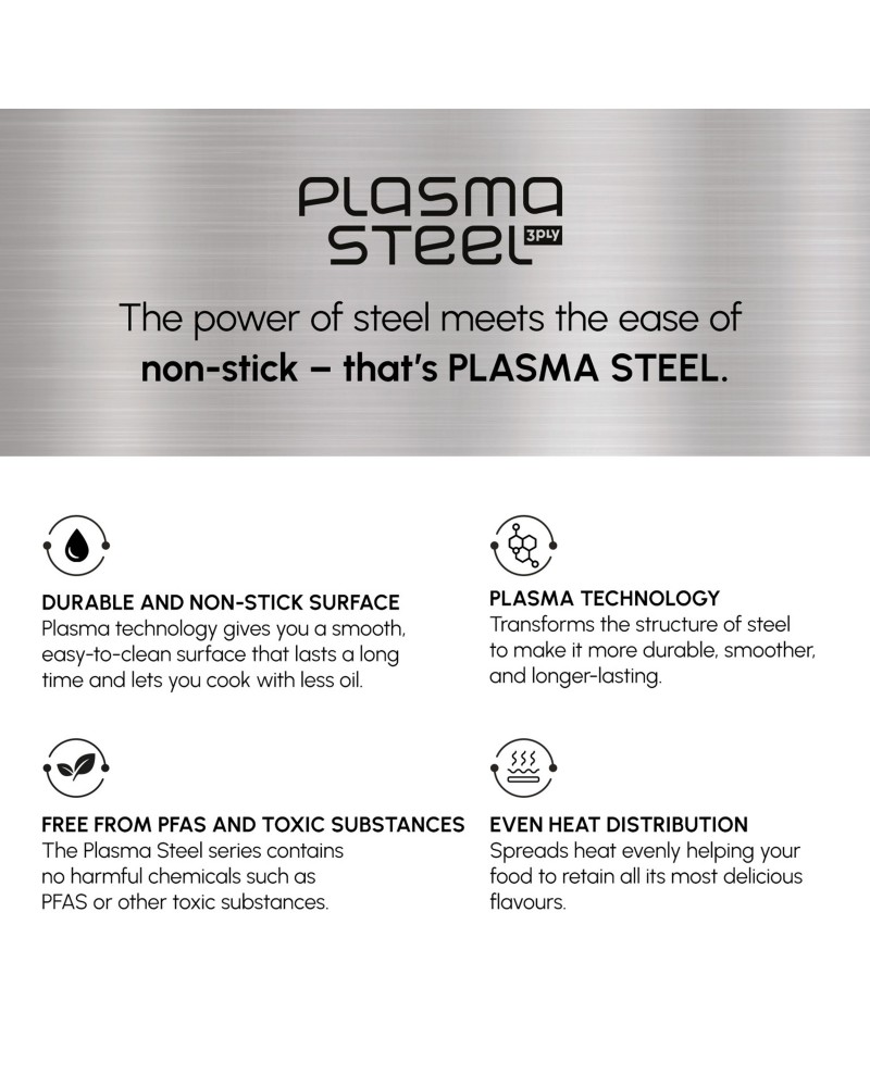 Karaca Plasma Steel 3Ply Non-Stick Induction Frying Pan, 26cm, Silver